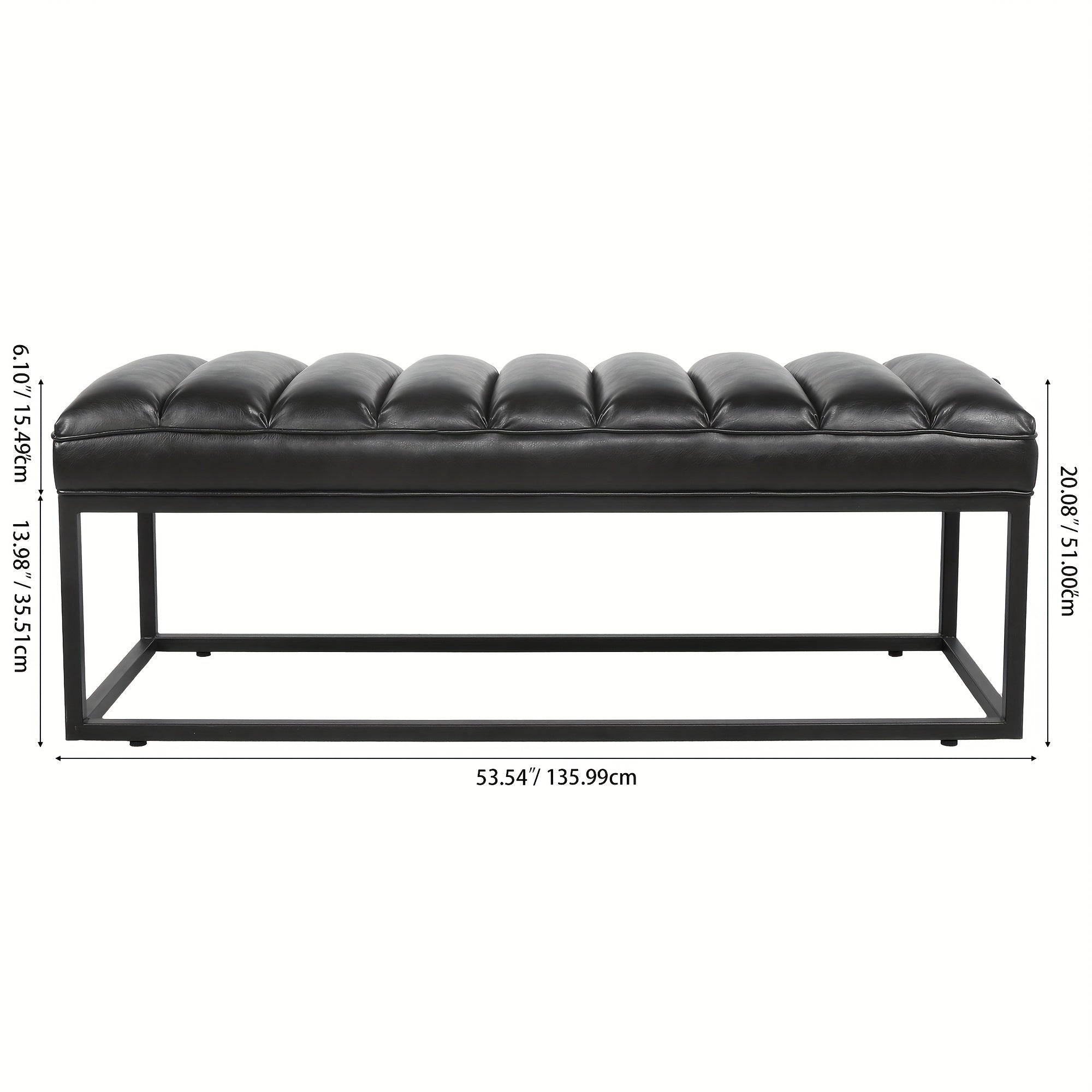 Modern Light Luxury Style Bed End Stool, Shoe Changing Stool. Matte Metal, Solid Wood Frame, Quilted Seating Design, High Resilience Sponge Filling, Available In PU Or Fabric Options, Suitable for Bedroom, Foyer, Living Room And Other Environments.