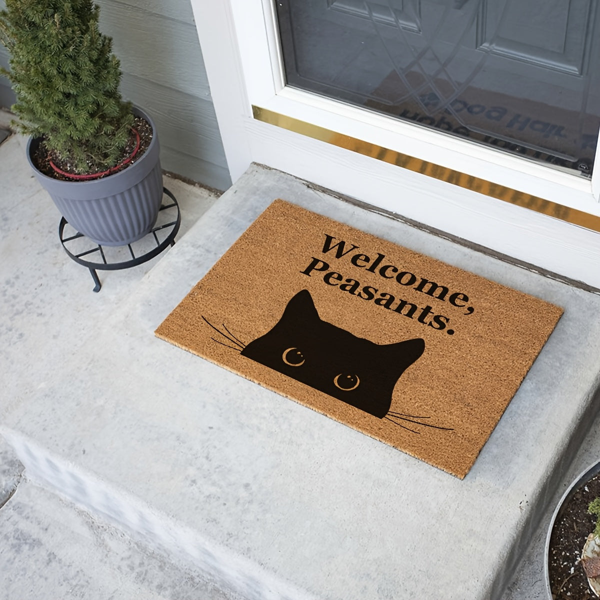Funny Coir Doormat Welcome.Peasants Welcome Front Porch For The Entrance Way Personalized Rug Outdoor With Heavy-Duty Non Slip Coconut Doormat 23.6 X 15.7 Inch