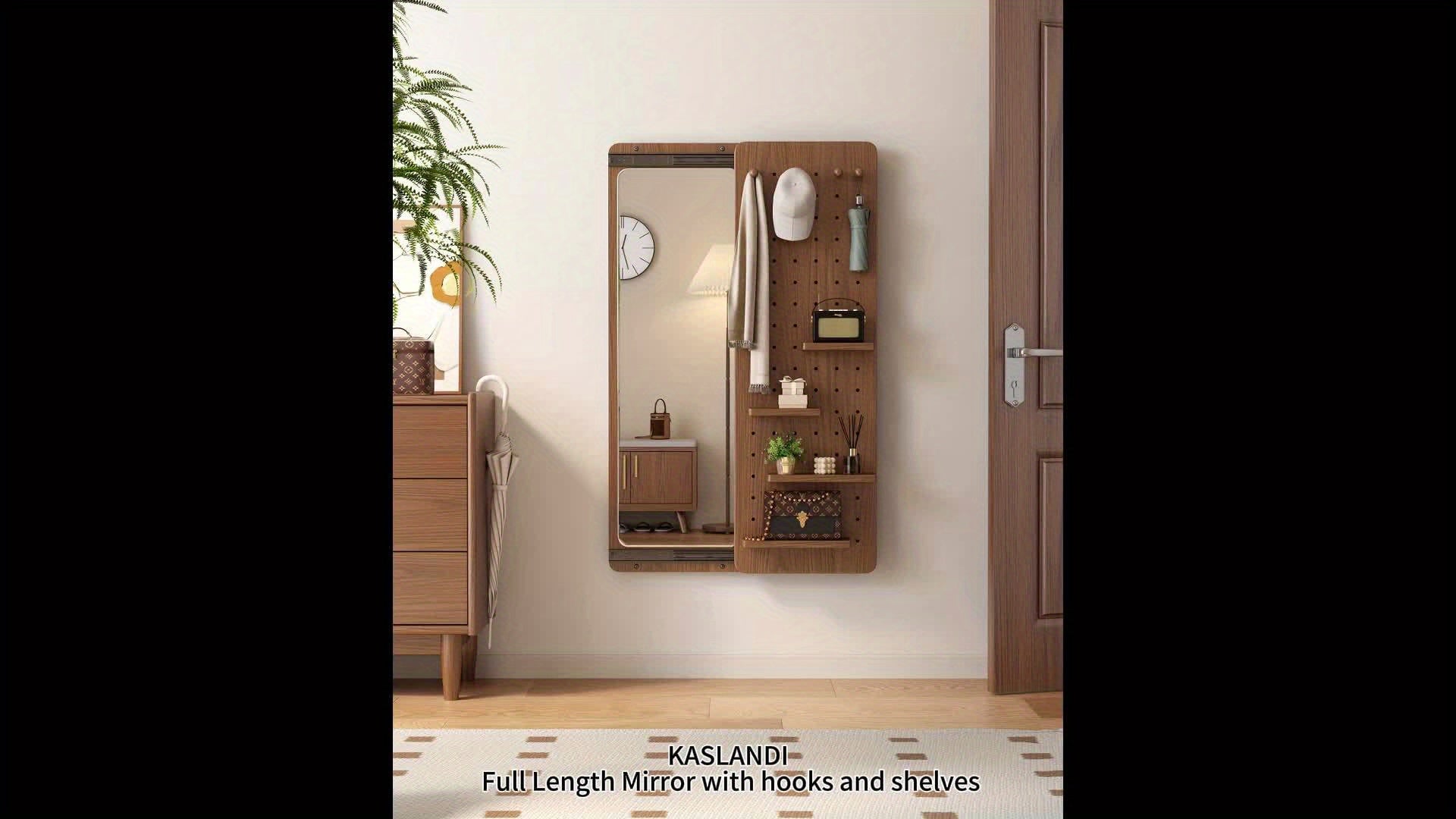 Muwuele Bathroom Furniture - Solid Wood Pegboard Full-Length Mirror, Wall-Mounted Dressing Mirror For Home, Bedroom, And Try-On Use, Can Cover The Mirror, Christmas Gifts, Black Fridays Items, Free Shipping