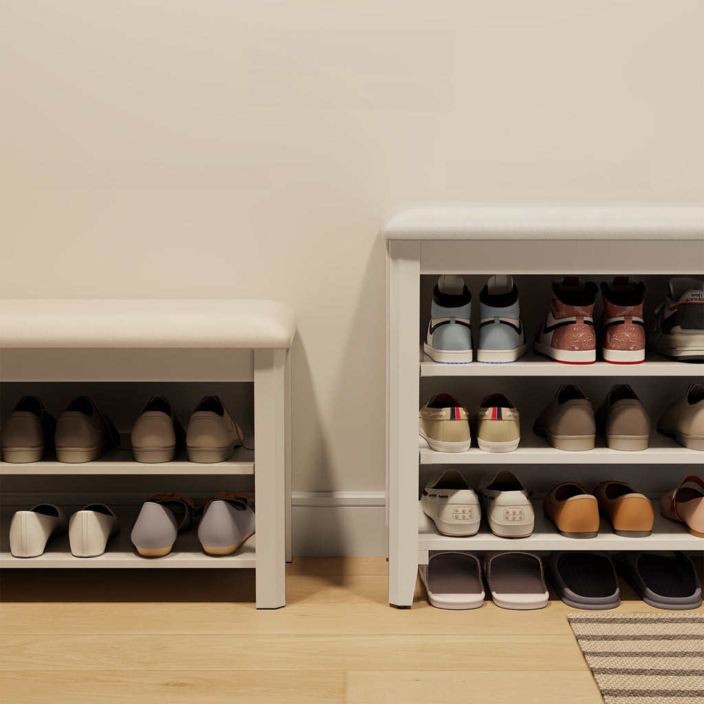 KASLANDI for home Furniture Shoe Bench Featuring a Leather Cushion, Adjustable Height with 3-Tier Shoe Storage, Walnut Wood Entryway Bench Ideal for Hallways And Mudrooms, Perfect for Christmas Gifts And Black Friday Deals, Includes Free Shipping