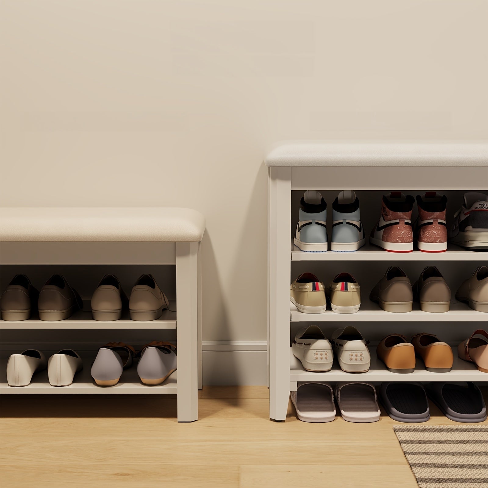 KASLANDI for home Furniture Shoe Bench Featuring a Leather Cushion, Adjustable Height with 3-Tier Shoe Storage, Walnut Wood Entryway Bench Ideal for Hallways And Mudrooms, Perfect for Christmas Gifts And Black Friday Deals, Includes Free Shipping