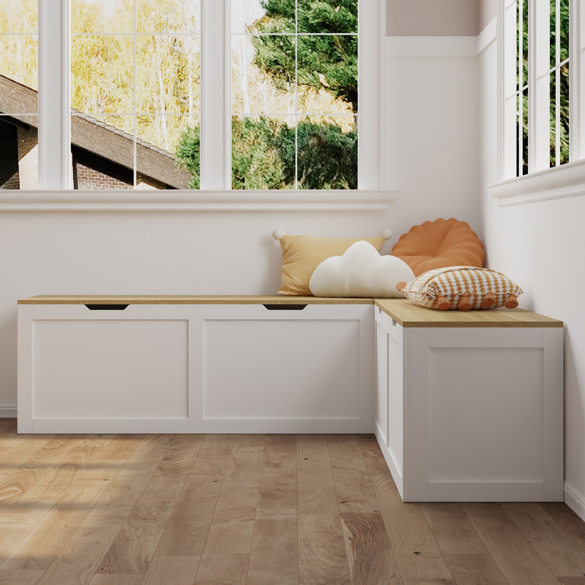 Modern Multi Functional Corner Shoe Changing Stool With Flip Storage Cabinet, Shoe Cabinet For Bedroom, Hallway & Enterway, White And Natural