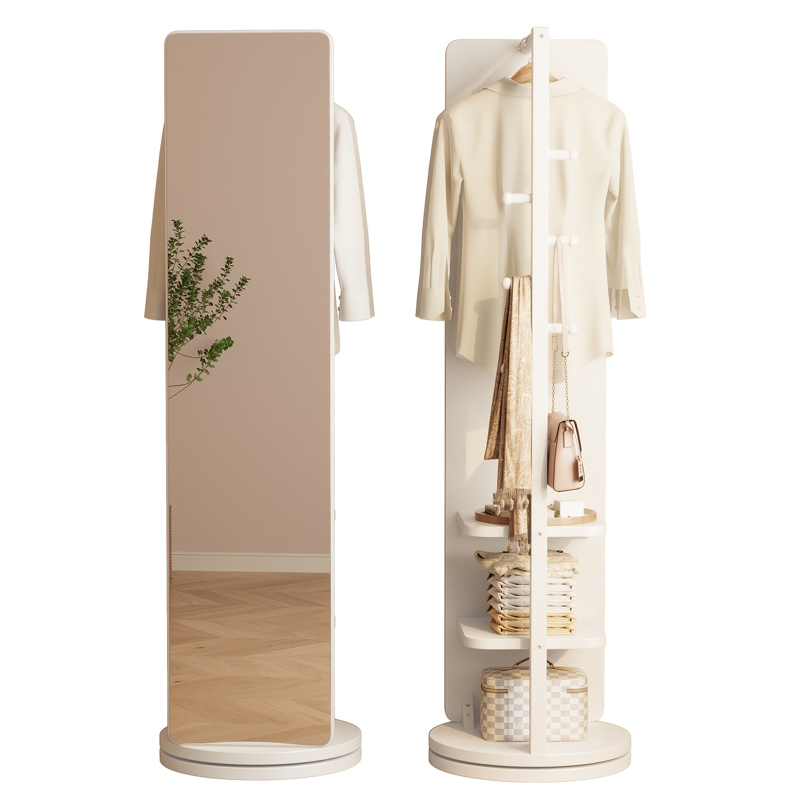 Solid Wood Full-Length Mirror for The Floor, Ideal for Bedrooms And Living Rooms. This Versatile, Rotatable Mirror Comes with an Integrated Hanger, Making It Perfect for Christmas Gifts And Black Friday Deals, with Free Shipping Included