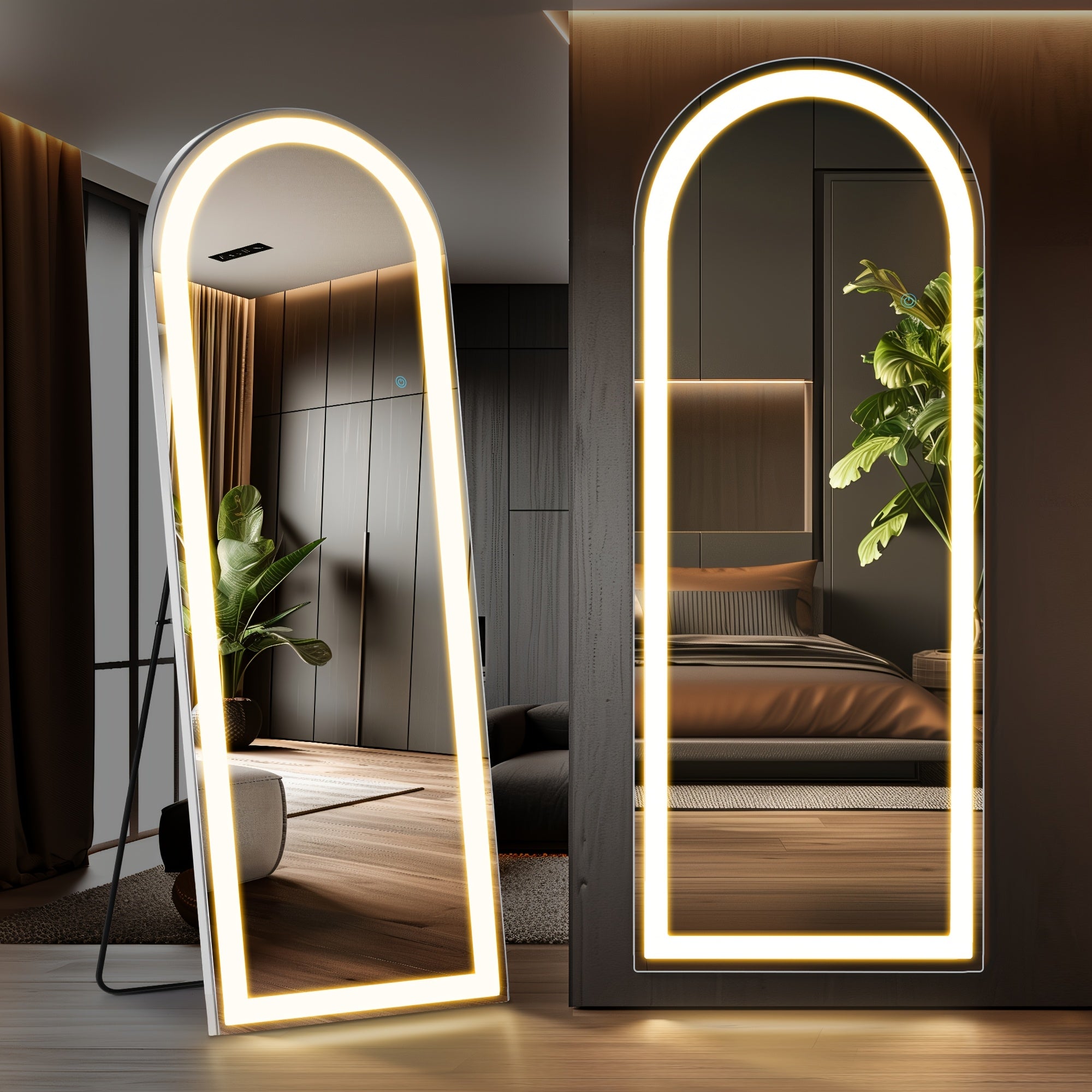 Smart LED Touch Sensor Full-Length Mirror - Adjustable Brightness, Wall-Mount & Freestanding Design with Slim Modern Frame - Ideal for Vanity, Bedroom, Or Dressing Room Lighting