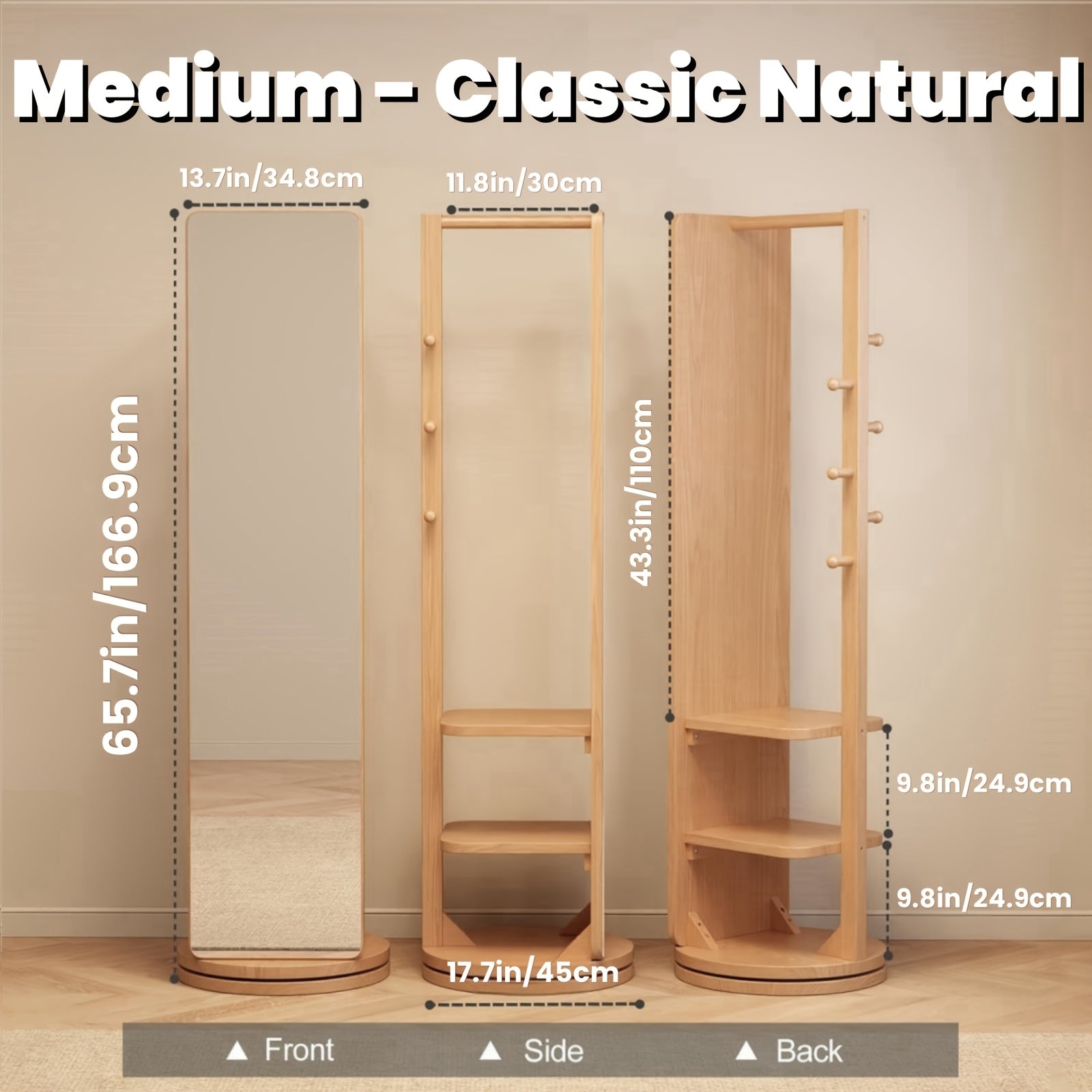 Solid Wood Bathroom Vanity Mirror, Mirror Full Body, 360° Rotating Storage Vanity Mirror, Home Decor And Accessories, Mirror with Storage, Mobile Cabinet\u002Frotating Cabinet, Furniture for Home, Christmas Gifts, Black Fridays Items, Free Shipping