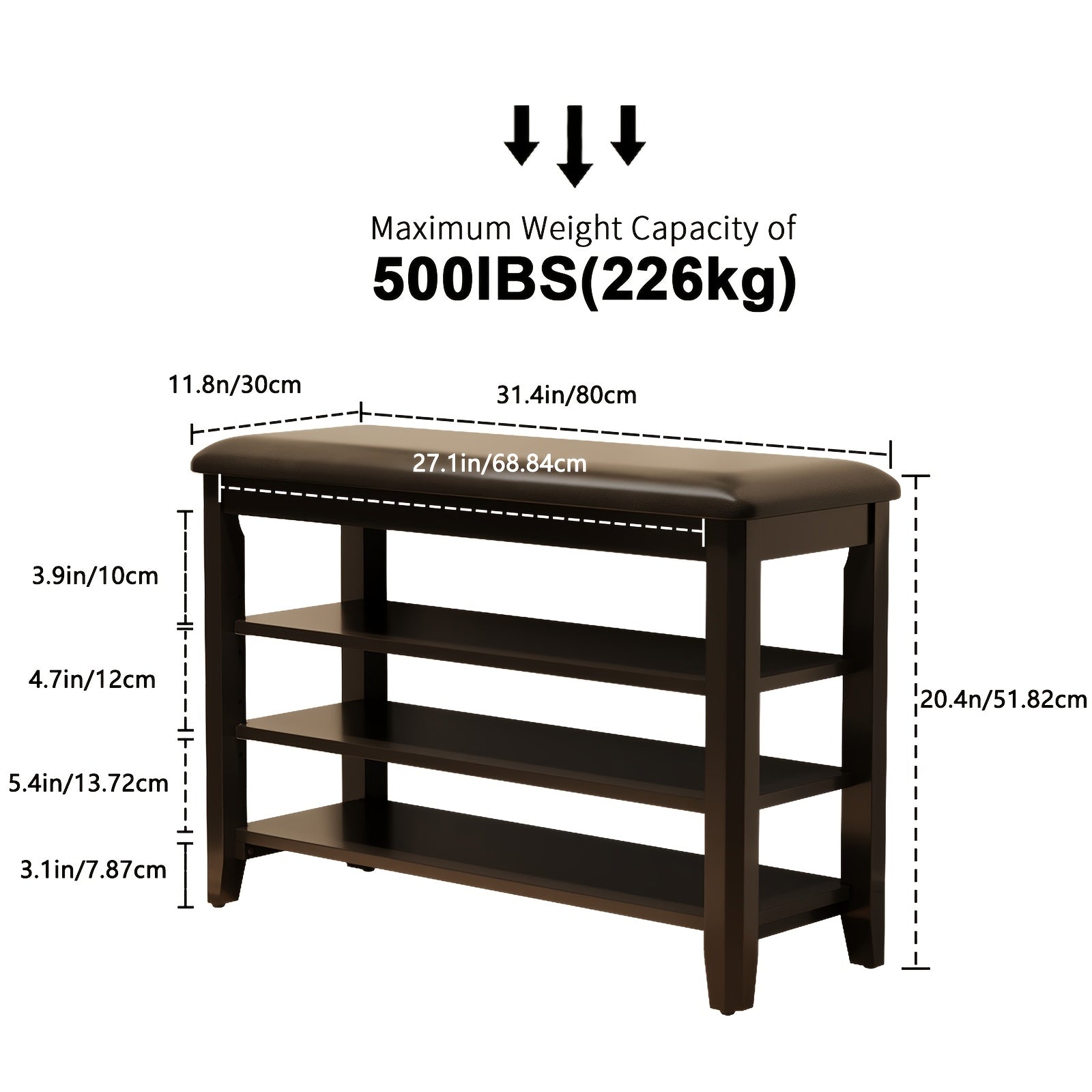 KASLANDI for home Furniture Shoe Bench Featuring a Leather Cushion, Adjustable Height with 3-Tier Shoe Storage, Walnut Wood Entryway Bench Ideal for Hallways And Mudrooms, Perfect for Christmas Gifts And Black Friday Deals, Includes Free Shipping