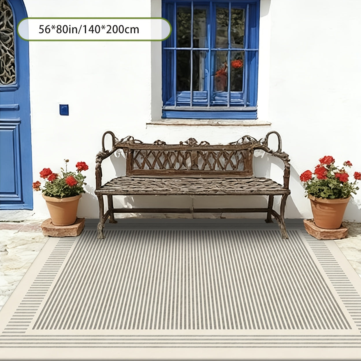 This 2D Flat Printed Design Features a Light Gray Minimalist Frame Pattern, Perfect for Outdoor Rugs. It Serves As a Versatile Decorative Piece Suitable for Entry Mats, Camping Mats, Patio Mats, Pool Mats, And Mats. Ideal for Balconies, Yards