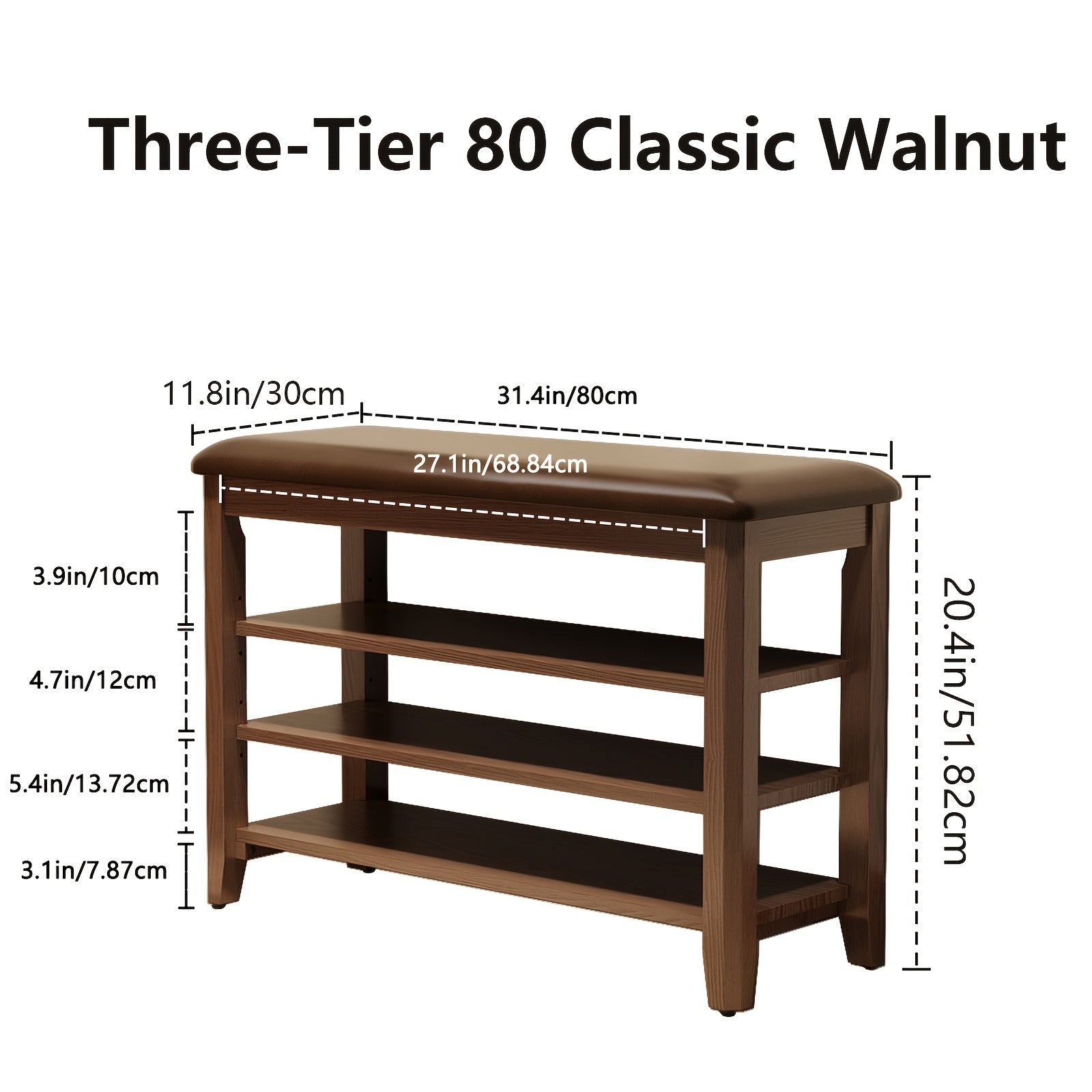 KASLANDI for home Furniture Shoe Bench Featuring a Leather Cushion, Adjustable Height with 3-Tier Shoe Storage, Walnut Wood Entryway Bench Ideal for Hallways And Mudrooms, Perfect for Christmas Gifts And Black Friday Deals, Includes Free Shipping