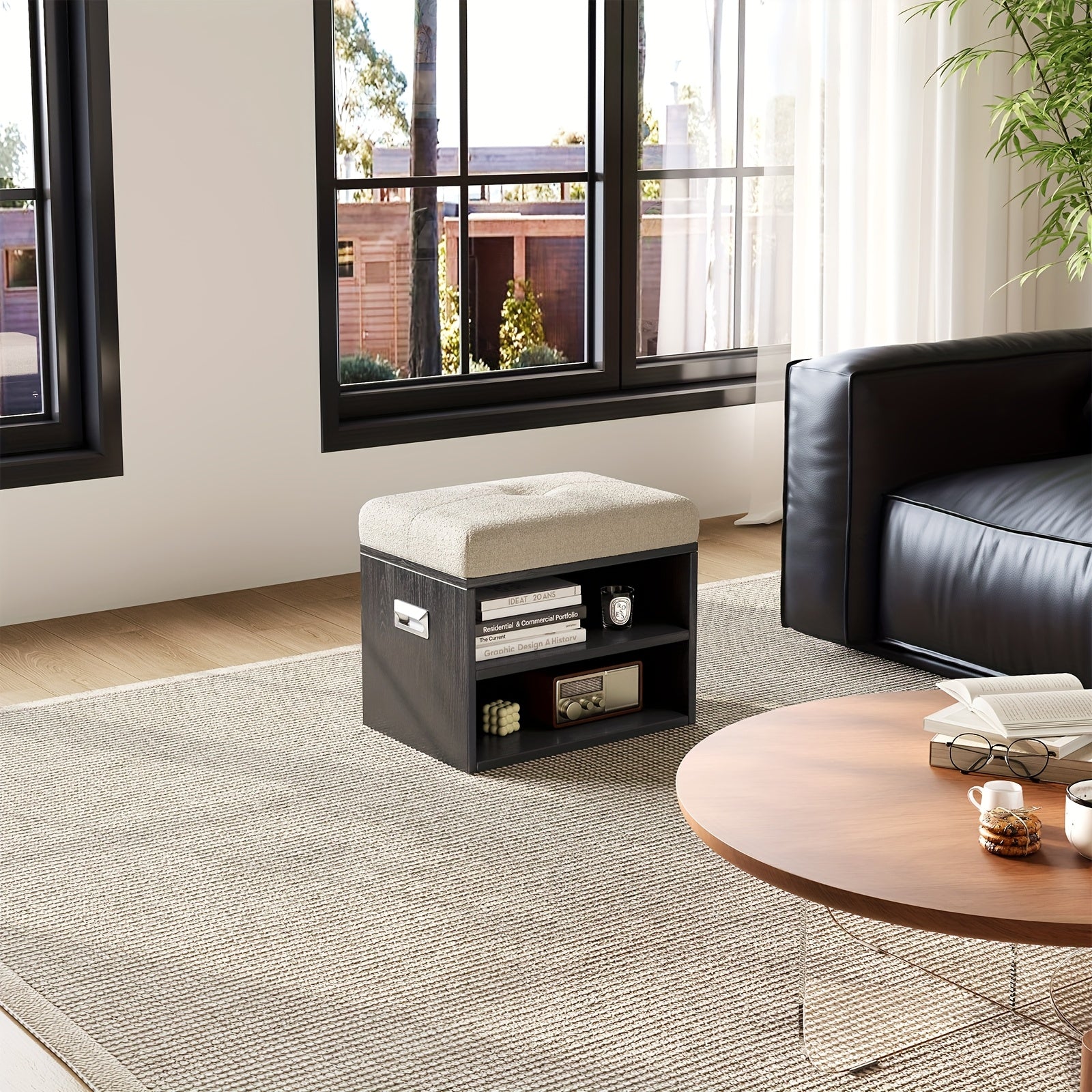 Guyii Set Of 2 Velvet Shoe Storage Ottoman - Multi-Functional Stools with Soft Cushioned Seats, Space-Saving Entryway\u002FBedroom\u002FLiving Room Bench