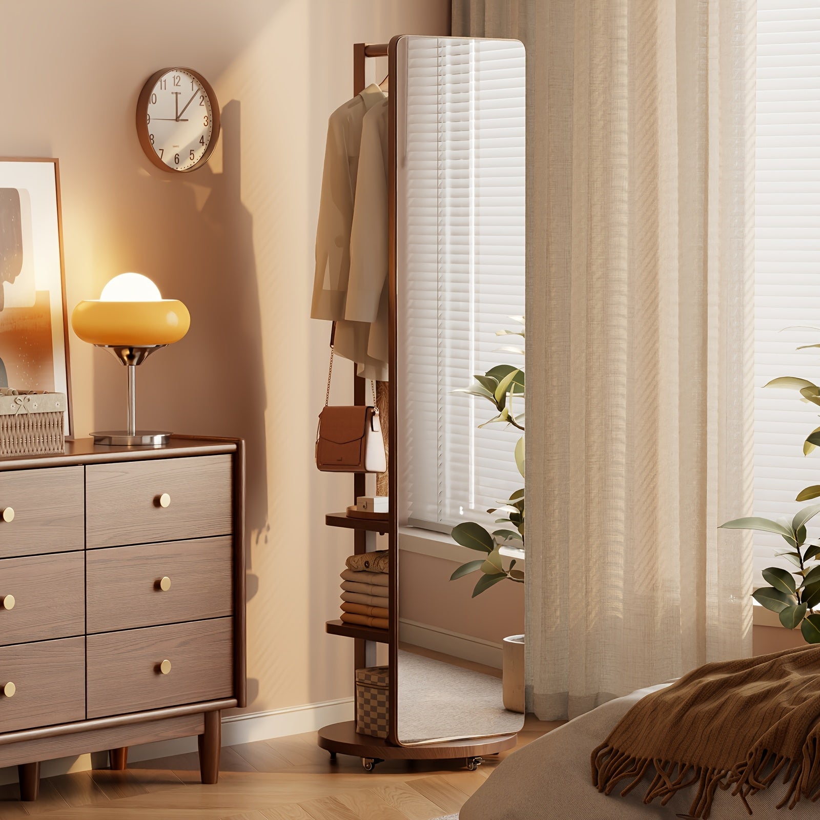 Solid Wood Full-Length Mirror for The Floor, Ideal for Bedrooms And Living Rooms. This Versatile, Rotatable Mirror Comes with an Integrated Hanger, Making It Perfect for Christmas Gifts And Black Friday Deals, with Free Shipping Included