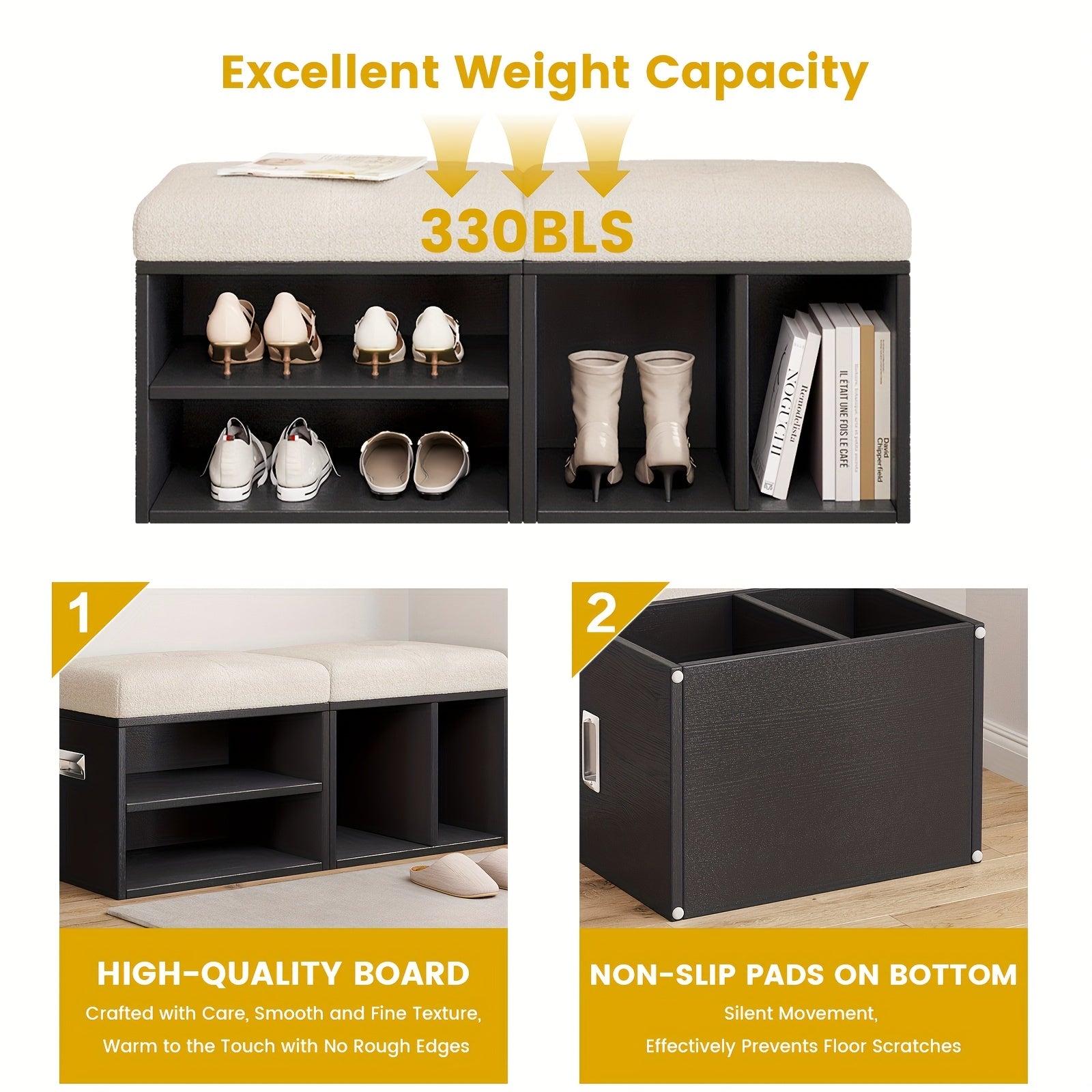 Guyii Set Of 2 Velvet Shoe Storage Ottoman - Multi-Functional Stools with Soft Cushioned Seats, Space-Saving Entryway\u002FBedroom\u002FLiving Room Bench