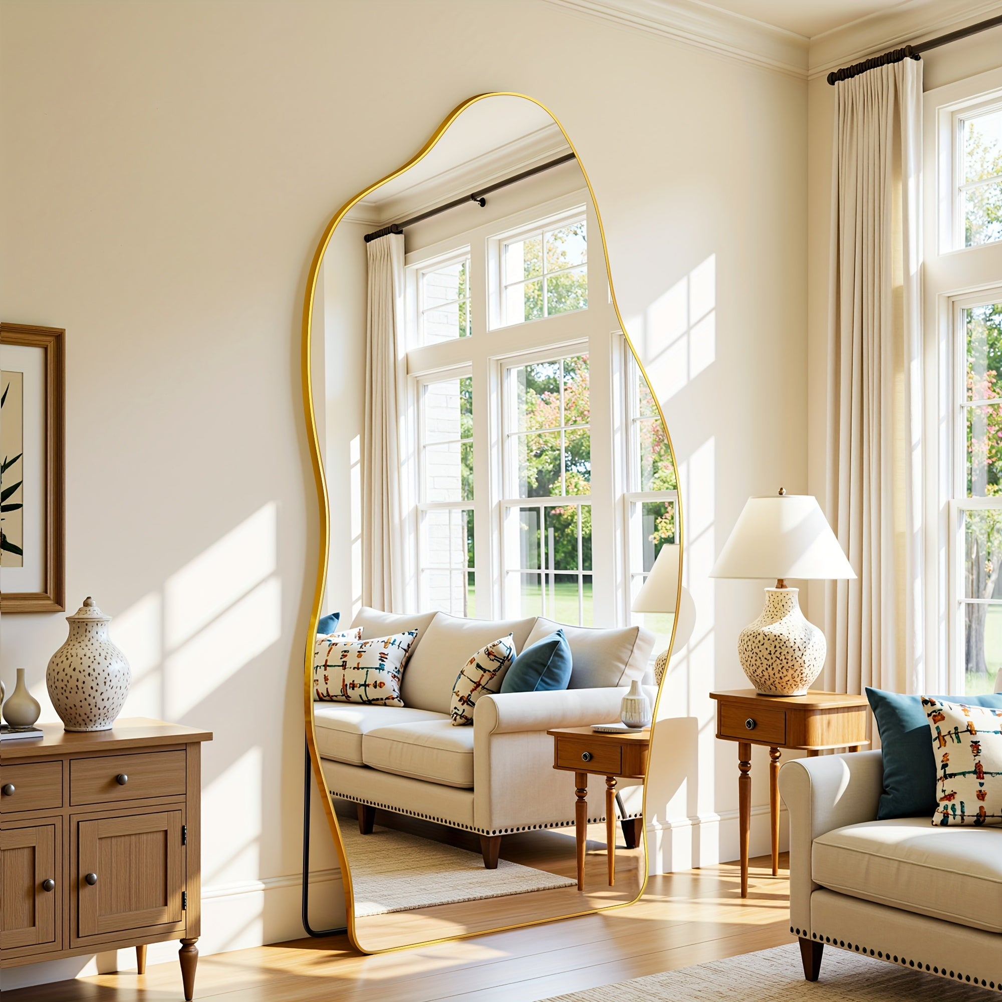 Furnbar Full-Length Mirror with Stand - Adjustable Standing Floor Mirror with Large Pane, Curved Frame (Copper\u002F) for Bedroom, Living Room, Entryway - Freestanding Leaning Mirror, Dressing Room Essential, Easy Assembly