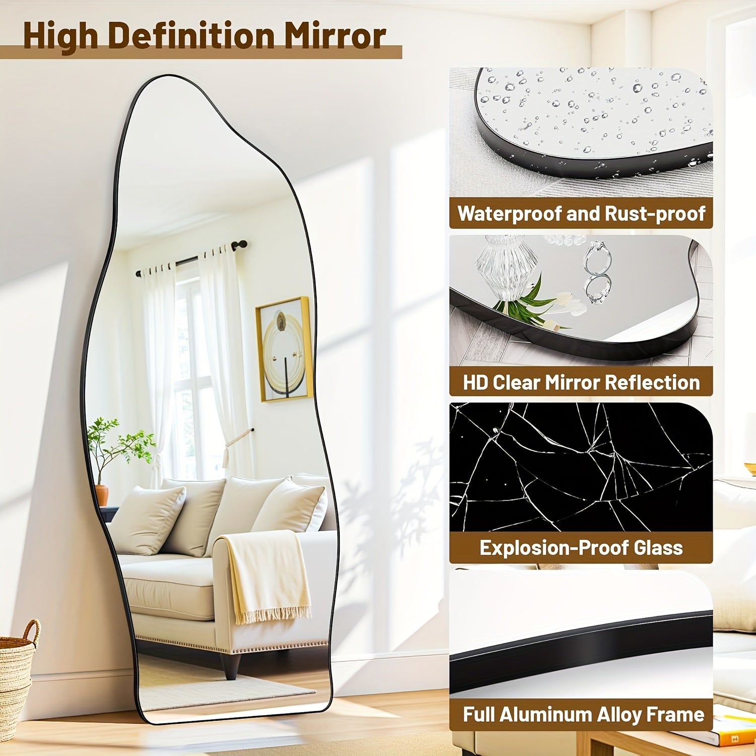 Furnbar Full-Length Mirror with Stand - Adjustable Standing Floor Mirror with Large Pane, Curved Frame (Copper\u002F) for Bedroom, Living Room, Entryway - Freestanding Leaning Mirror, Dressing Room Essential, Easy Assembly