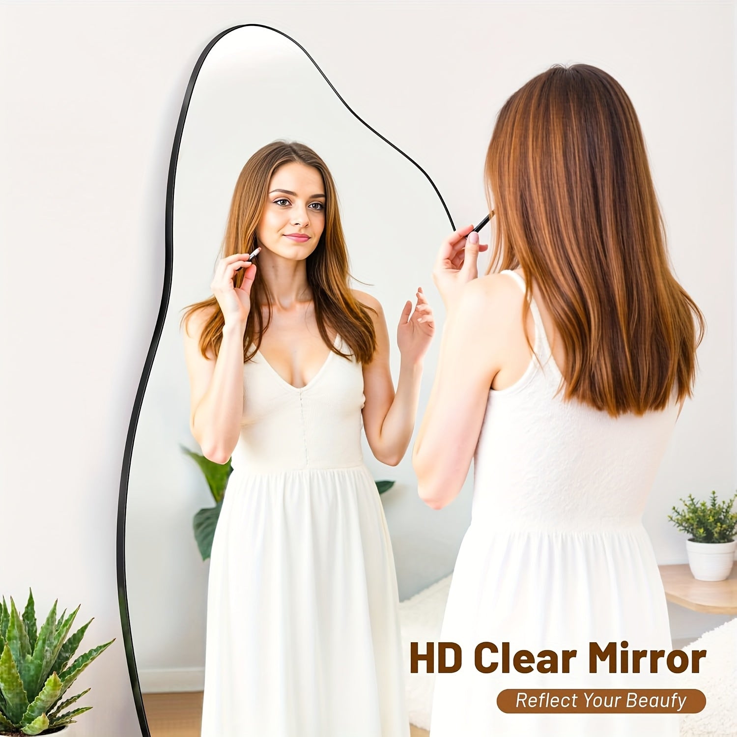 Furnbar Full-Length Mirror with Stand - Adjustable Standing Floor Mirror with Large Pane, Curved Frame (Copper\u002F) for Bedroom, Living Room, Entryway - Freestanding Leaning Mirror, Dressing Room Essential, Easy Assembly