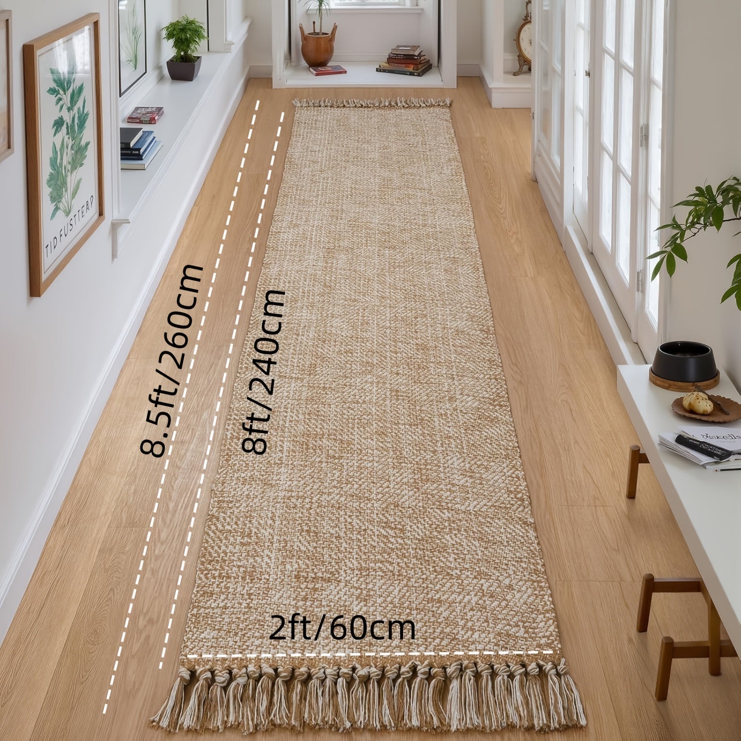 2x3\u002F2x6\u002F3x5\u002F2x8 Long Hallway Runner Mat, Washable Runner Indoor Entryway Mat, Tan\u002FCream Braided Woven Kitchen Runner Rugs Low-Profile Front Door Floor Mat for Laundry Room Bedroom Doorway, Home Decor Mat
