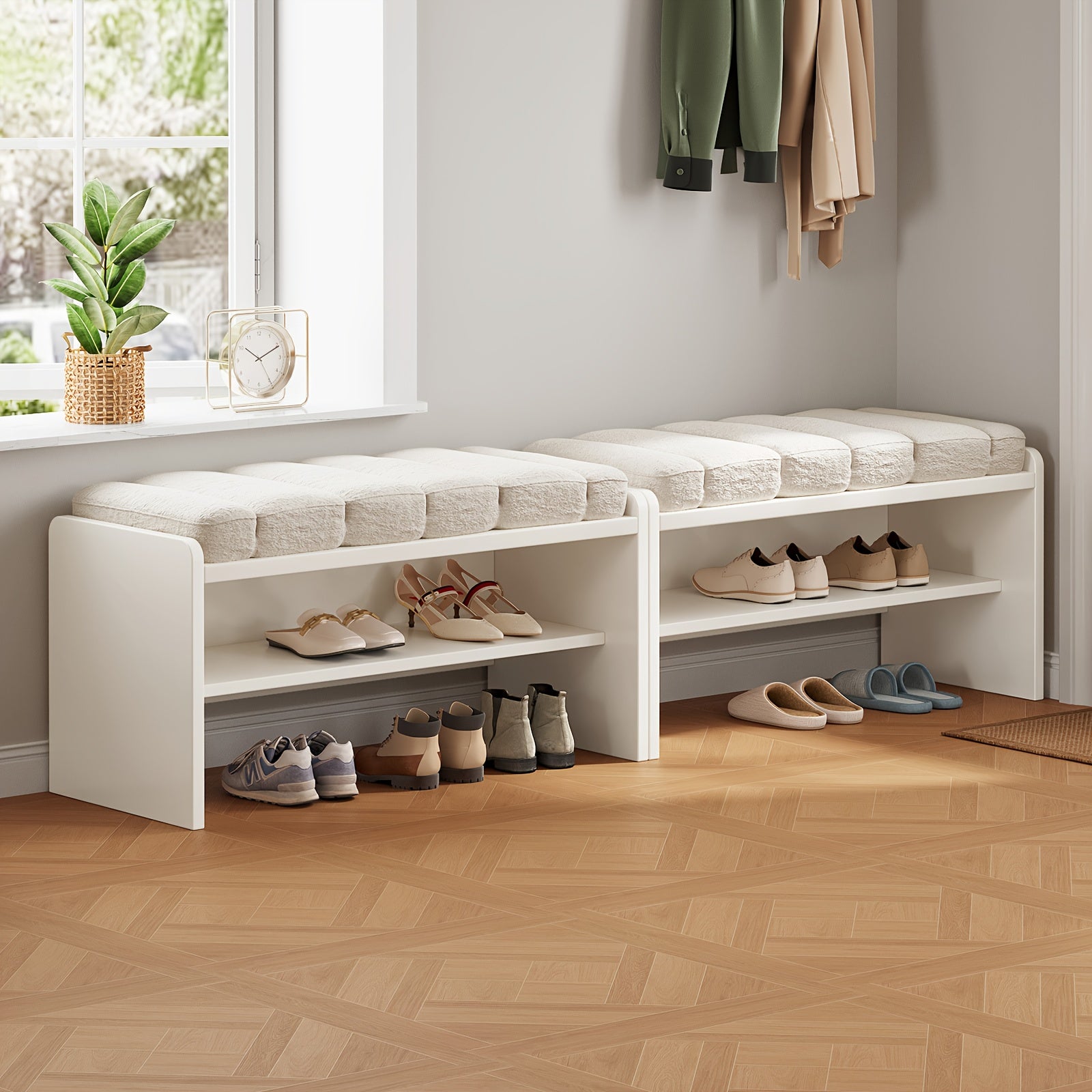 A Step Stool, Footrest, Shoe Bench, And Storage Seat for Changing Shoes, Designed for Entryways, Bedrooms, Hallways, And Living Rooms, with a Padded Seat And a Height of 18.5 Inches, by GUYII