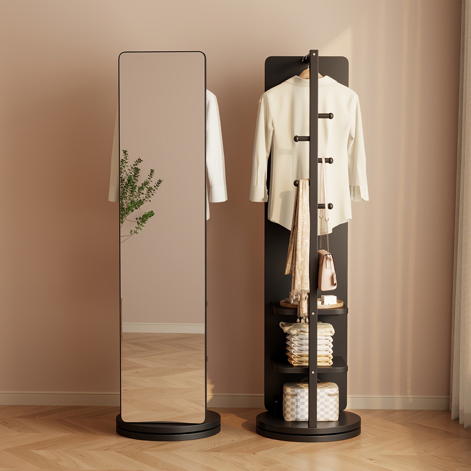 Solid Wood Bathroom Vanity Mirror, Mirror Full Body, 360° Rotating Storage Vanity Mirror, Home Decor And Accessories, Mirror with Storage, Mobile Cabinet\u002Frotating Cabinet, Furniture for Home, Christmas Gifts, Black Fridays Items, Free Shipping