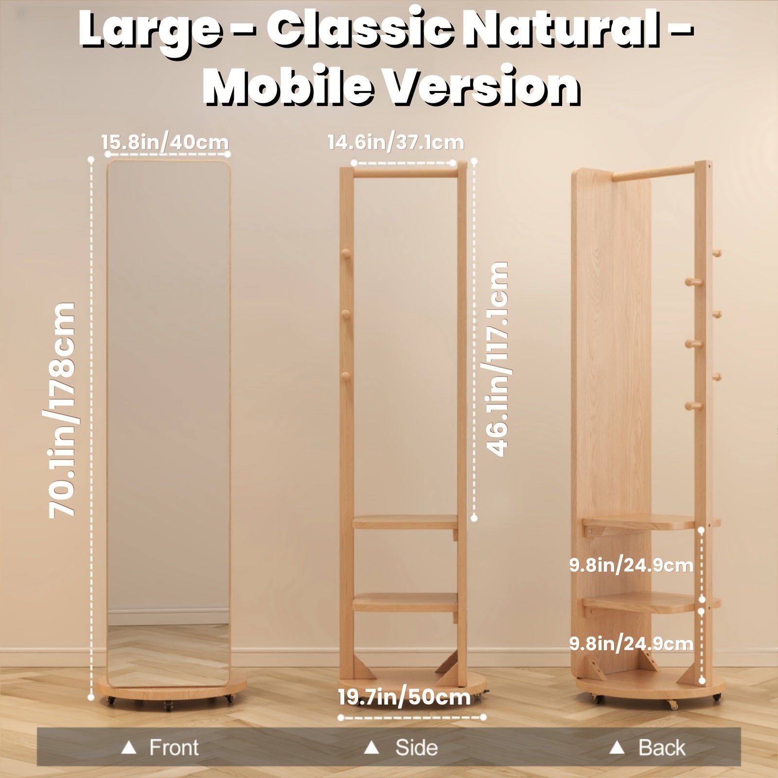 Solid Wood Bathroom Vanity Mirror, Mirror Full Body, 360° Rotating Storage Vanity Mirror, Home Decor And Accessories, Mirror with Storage, Mobile Cabinet\u002Frotating Cabinet, Furniture for Home, Christmas Gifts, Black Fridays Items, Free Shipping