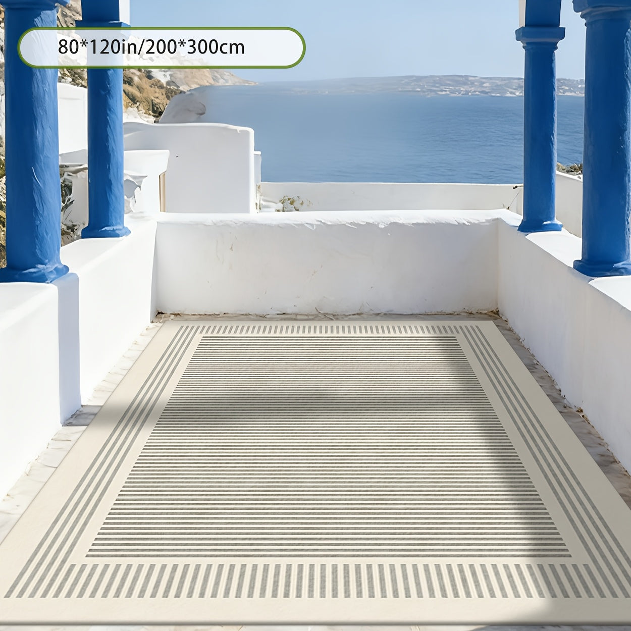 This 2D Flat Printed Design Features a Light Gray Minimalist Frame Pattern, Perfect for Outdoor Rugs. It Serves As a Versatile Decorative Piece Suitable for Entry Mats, Camping Mats, Patio Mats, Pool Mats, And Mats. Ideal for Balconies, Yards